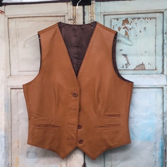 Unknown Jackets & Blazers - Vintage Caramel Brown Leather Vest Classic Style